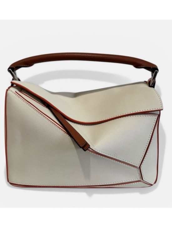 The Distinct Collection Handbags - Small/Medium Geo Structured Panel Bag - Cream/Toffee